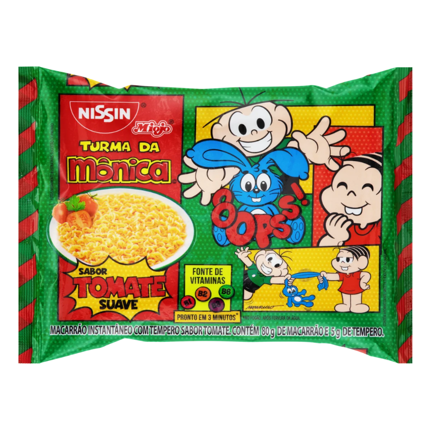 Macarrão Instantâneo de Tomate Suave / Instant Noodles Mild Tomato - Nissin Miojo Turma da Mônica (85g)