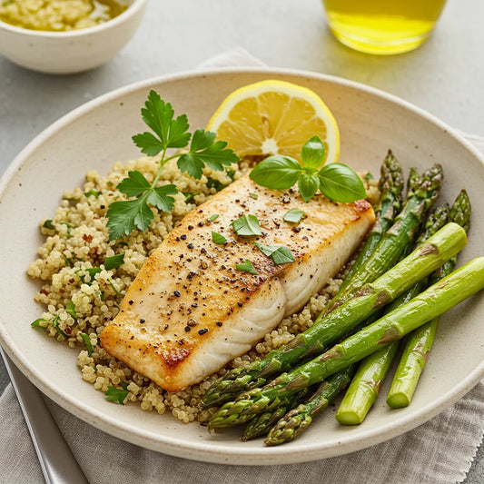 Mediterranean Bacalhau with Olive Tapenade and Herb Quinoa