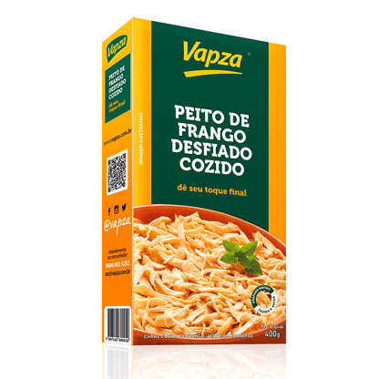 Peito de Frango Desfiado Cozido / Steam-Cooked Shredded Chicken Breast - Vapza (400g)