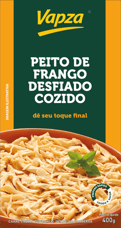 Peito de Frango Desfiado Cozido / Steam-Cooked Shredded Chicken Breast - Vapza (400g)