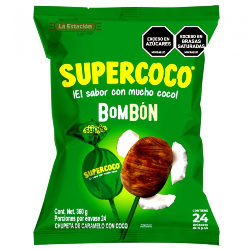 Chupeta de Caramelo con Coco / Coconut Lollipops - Supercoco (360g - 24 units)