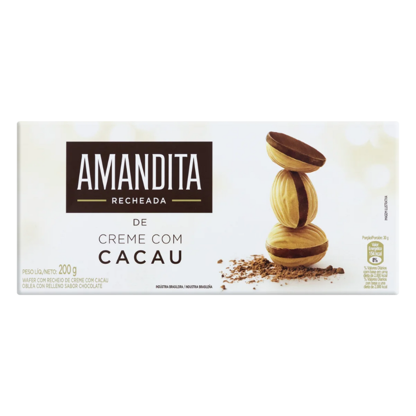 Amandita Wafer Recheado de Chocolate / Wafer Shells with Cocoa Cream Filling - Lacta (200g)