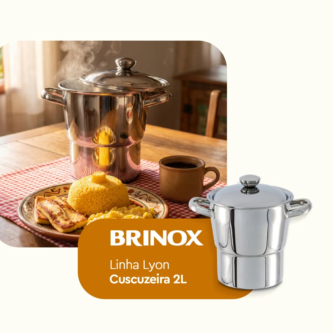 Cuscuzeira Lyon Aço Inox / Stainless Steel Couscous Steamer - Brinox (2 liters capacity)