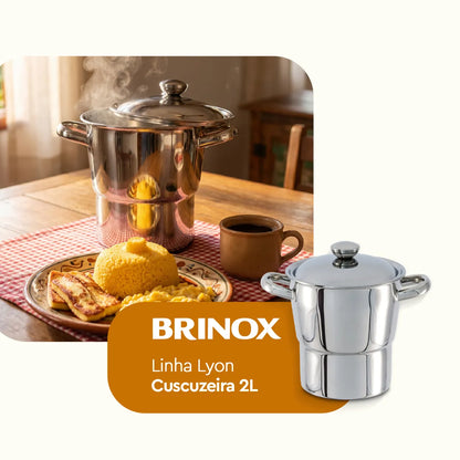 Cuscuzeira Lyon Aço Inox / Stainless Steel Couscous Steamer - Brinox (2 liters capacity)
