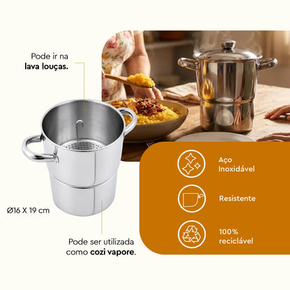 Cuscuzeira Lyon Aço Inox / Stainless Steel Couscous Steamer - Brinox (2 liters capacity)