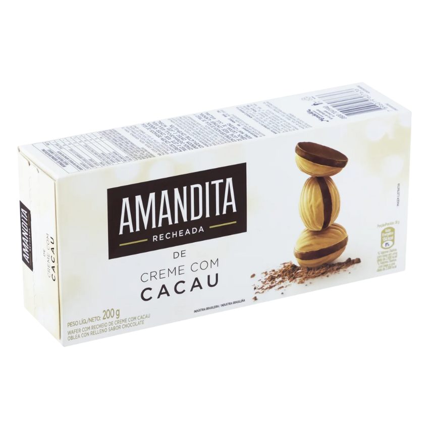 Amandita Wafer Recheado de Chocolate / Wafer Shells with Cocoa Cream Filling - Lacta (200g)