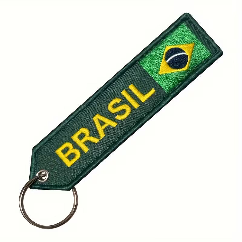 Chaveiro Bordado com Bandeira do Brasil / Brazilian Flag Embroidered Keychain