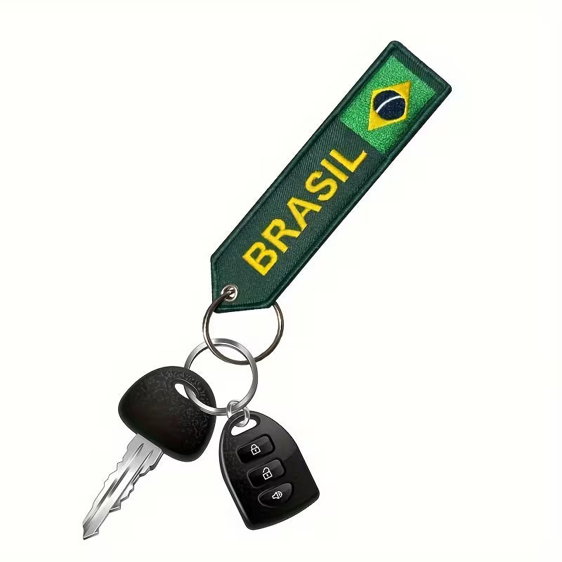 Chaveiro Bordado com Bandeira do Brasil / Brazilian Flag Embroidered Keychain