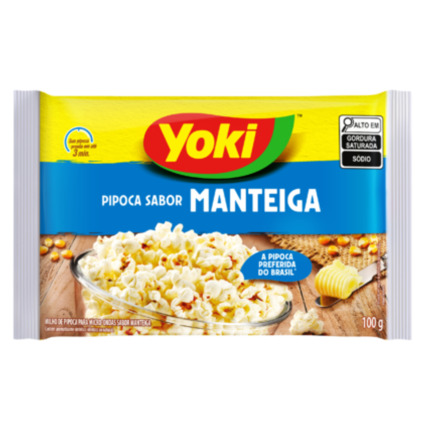 Pipoca de Microondas Sabor Manteiga / Butter Flavour Microwave Popcorn - Yoki (100g)