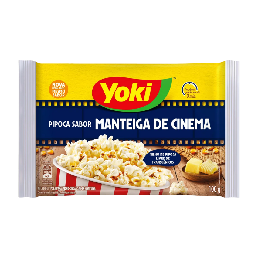 Pipoca de Microondas Sabor Manteiga de Cinema / Extra Butter Flavour Microwave Popcorn - Yoki (100g)