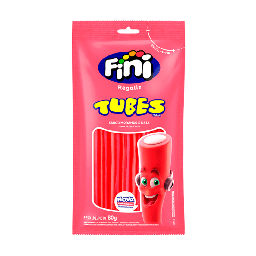 Balas Regaliz Tubes Sabor Morango / Strawberry Tubes - Fini (80g)