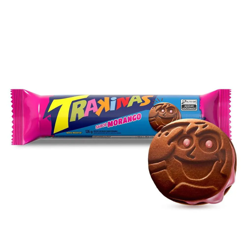 Bolacha Recheada de Morango / Chocolate Biscuit with Strawberry Filling - Trakinas (126g)