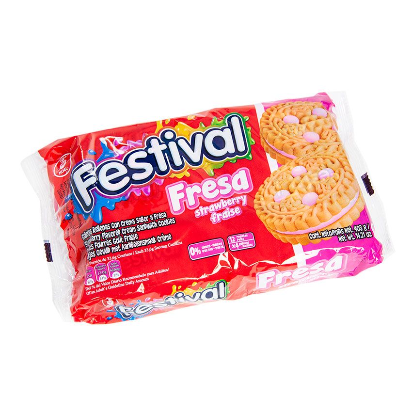 Bolacha Recheada de Morango / Strawberry Cookies - Festival (403g)