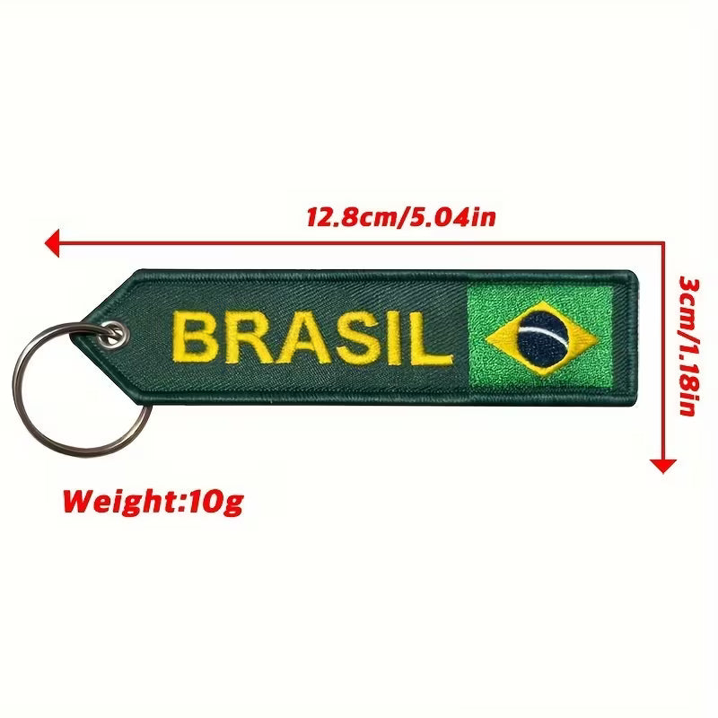 Chaveiro Bordado com Bandeira do Brasil / Brazilian Flag Embroidered Keychain